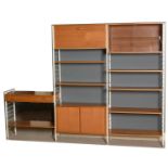 Attributed to Staples Ladderax: a mid-Century three bay wall unit.