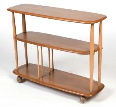 Ercol; an elm and beech trolley bookcase, No 361.