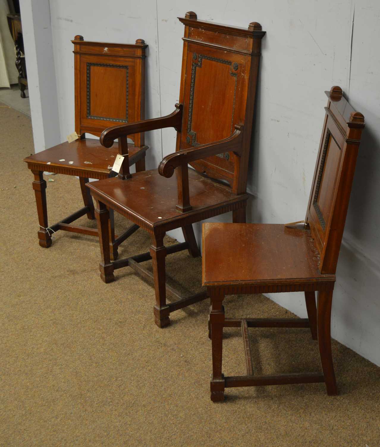 Three early 20th Century mahogany hall chairs. - Image 3 of 8