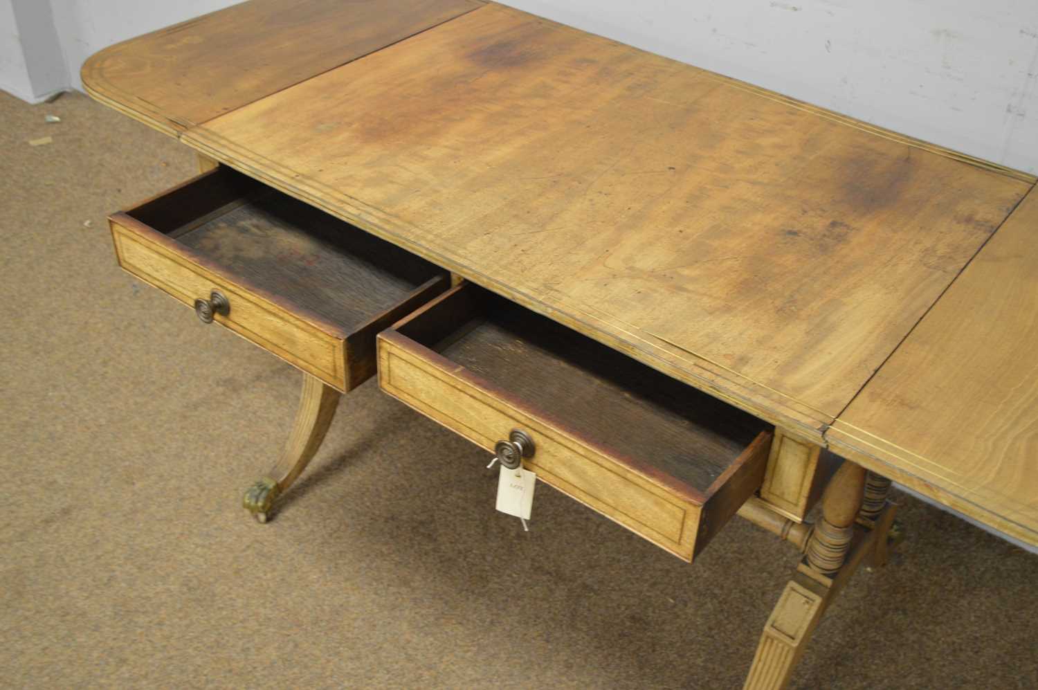 A Regency mahogany and brass inlaid sofa table. - Image 5 of 6