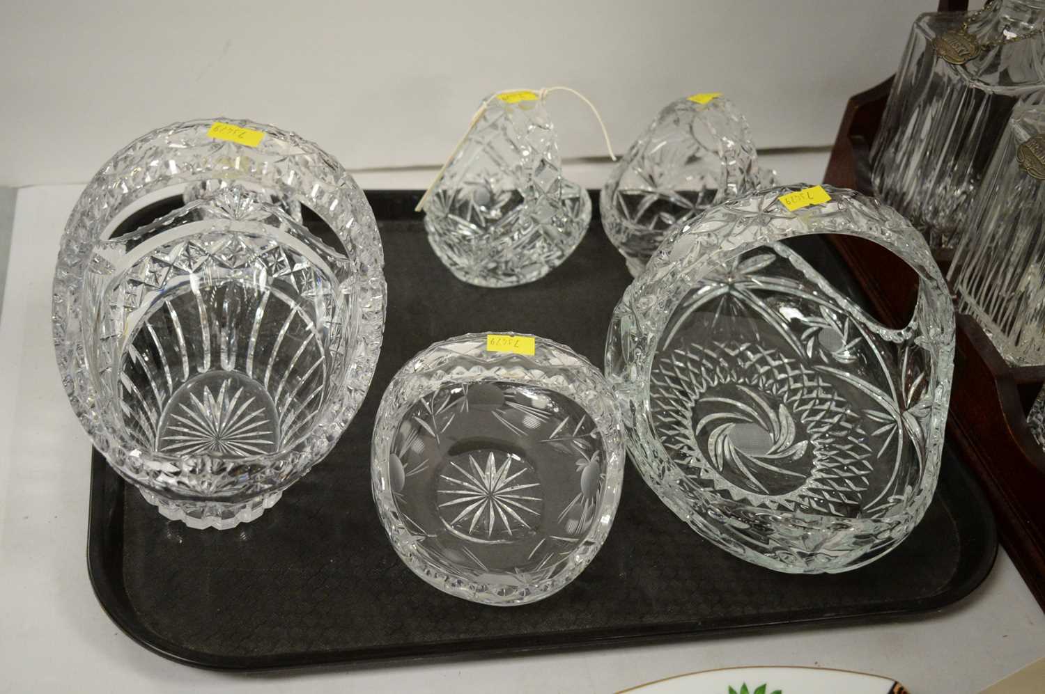 A three-bottle tantalus; and six crystal and cut glass baskets, various. - Image 3 of 3