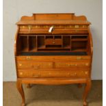 A modern Asian inlaid hardwood cylinder bureau.