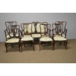 An Edwardian mahogany seven piece salon suite