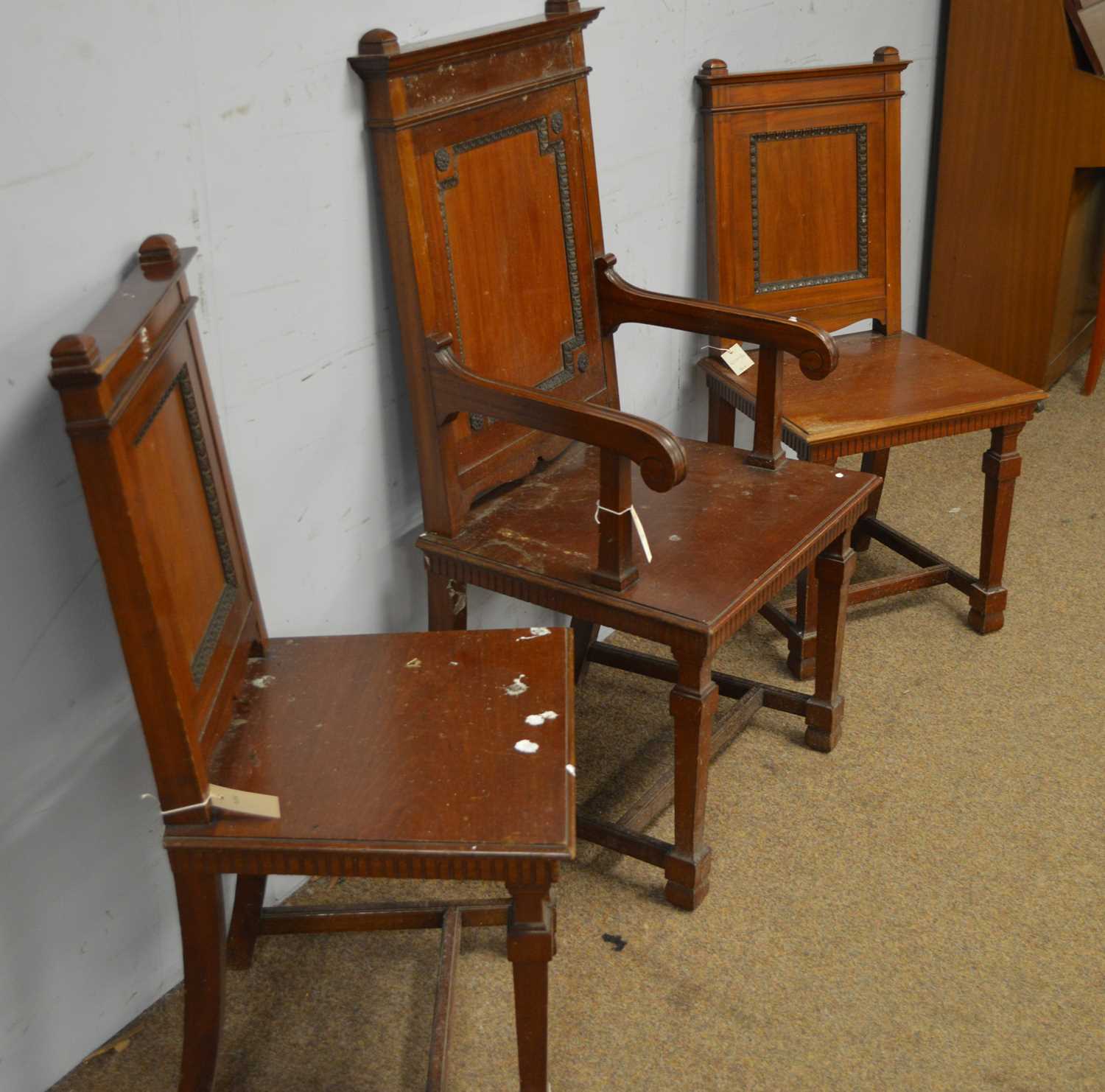 Three early 20th Century mahogany hall chairs. - Image 2 of 8