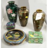 A selection of cloisonne enamel ware