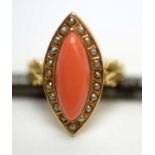 An Edwardian coral and seed pearl cluster ring,