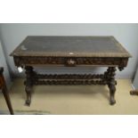 A Victorian carved oak library table.