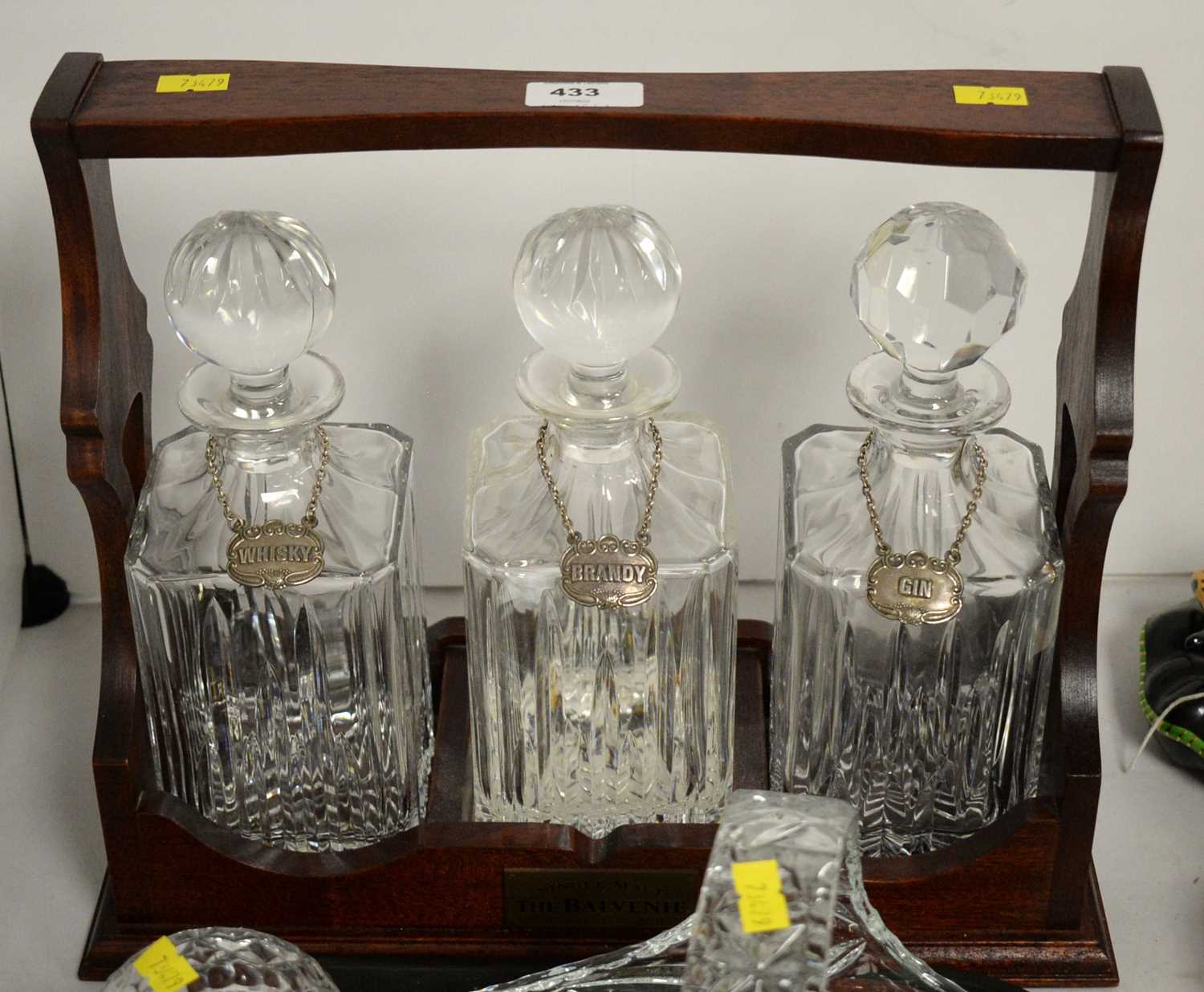 A three-bottle tantalus; and six crystal and cut glass baskets, various. - Image 2 of 3