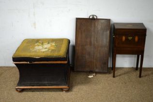 Inlaid box/wine cooler; box stool, dressing screen; and other items.