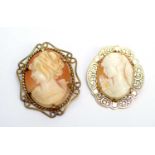 Two cameo brooches, one in 9ct gold mount.