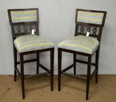 Hickory Chair Company: a pair of dark walnut finish bar stools.