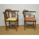 Two Edwardian inlaid salon chairs.
