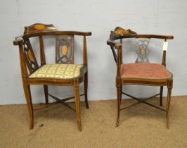 Two Edwardian inlaid salon chairs.
