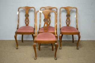 Set of four early 20th C walnut dining chairs.