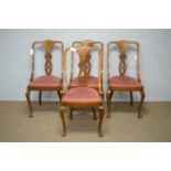 Set of four early 20th C walnut dining chairs.