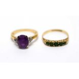 An amethyst and diamond ring; and a turquoise ring.