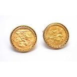 A pair of half gold sovereign cufflinks,