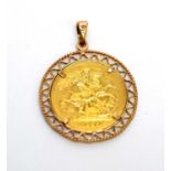 A Queen Victoria gold sovereign pendant