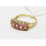 A pink sapphire and diamond ring,