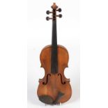 19th Century Violin, mahogany case and three bows.
