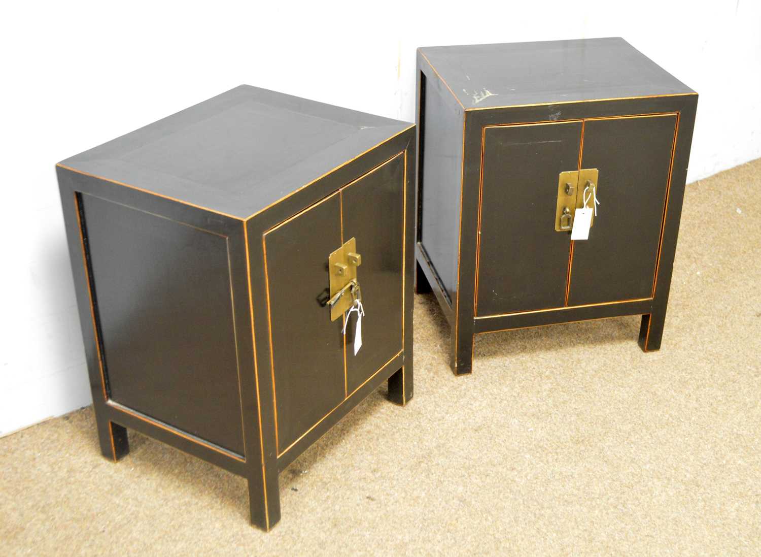 A pair of Asian black lacquer and gold painted bedside chests. - Image 2 of 4