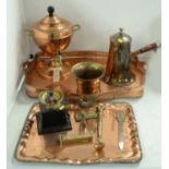 A selection of copper and brassware.