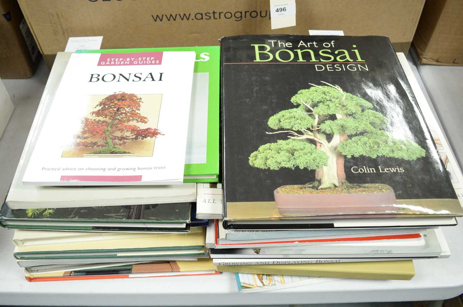 A collection of books relating to bonsai trees and the art of bonsai.