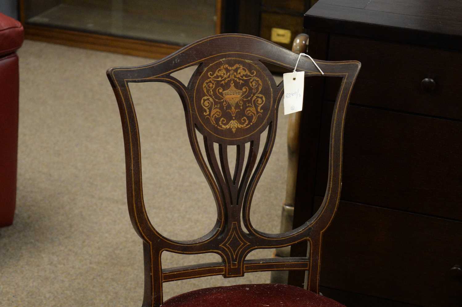 A pair of Edwardian hall chairs, another chair and a Victorian rosewood firescreen. - Image 3 of 9