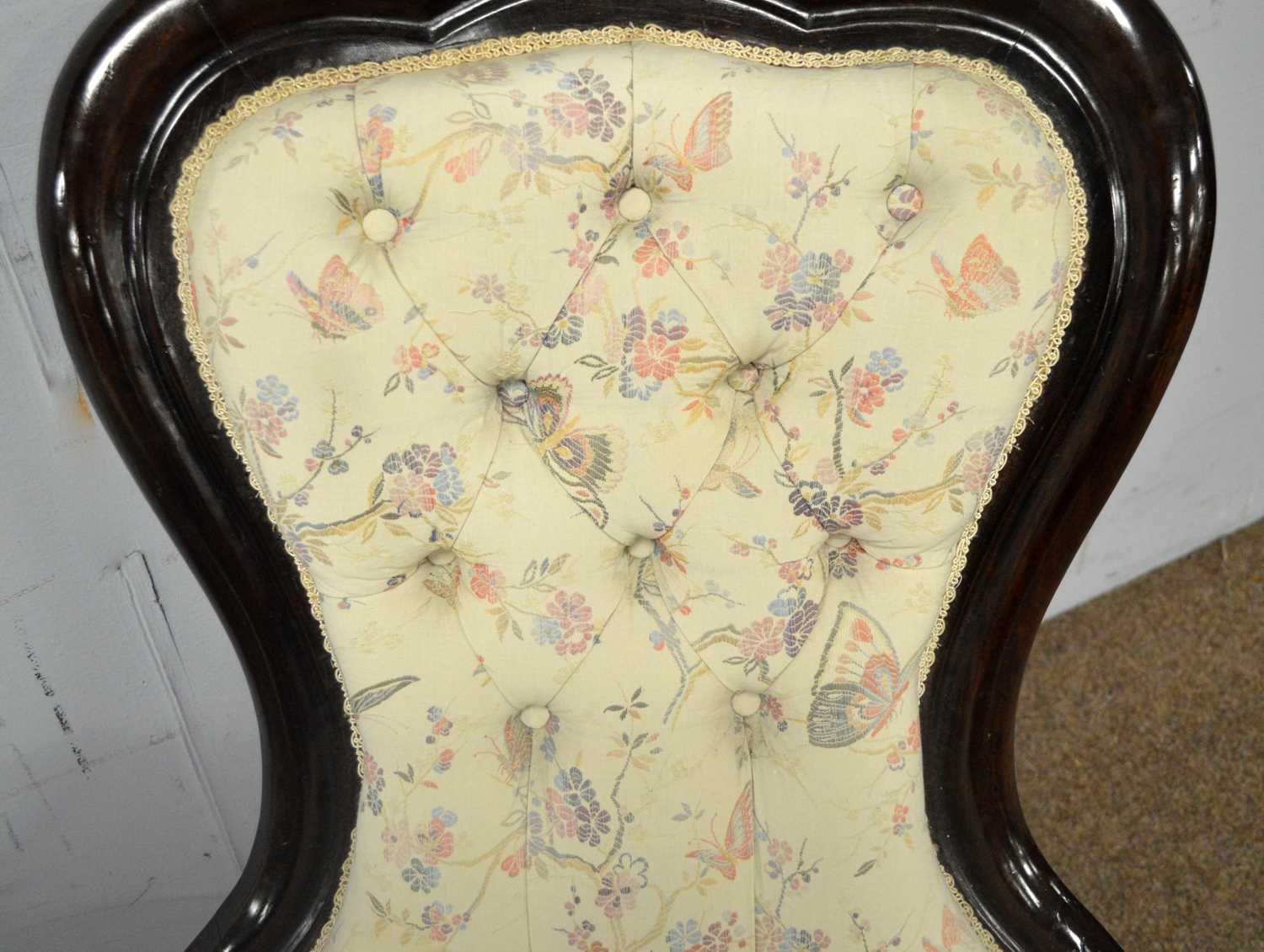 A Victorian carved and button upholstered balloon back easy armchair and another. - Image 4 of 5