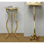 Onyx brass lamp standard and a two tier stand