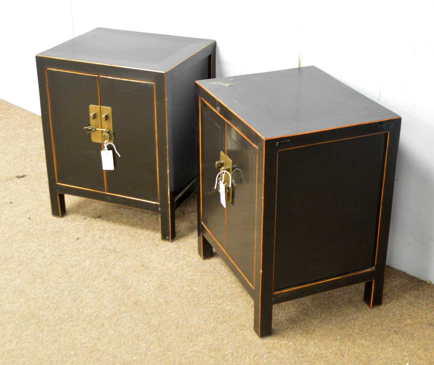 A pair of Asian black lacquer and gold painted bedside chests. - Image 3 of 4