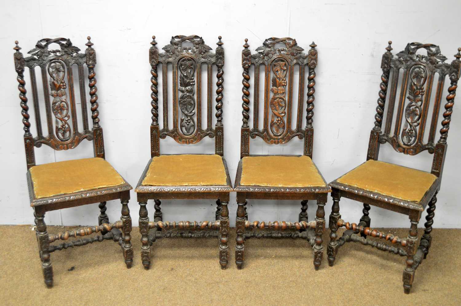 Four Victorian dining chairs in the Jacobean taste