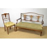 An Edwardian inlaid two seater settee and a salon chair