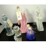 A selection of decorative ceramic figures including Lladro.