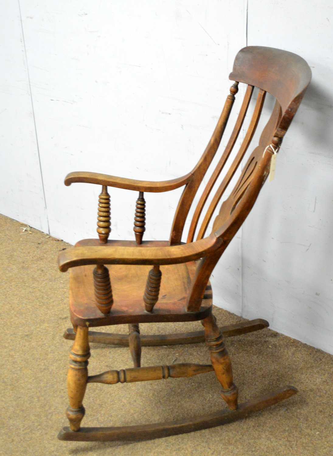 A Victorian rustic Windsor style rocking chair and a 19th Century spindle back armchair - Image 4 of 8