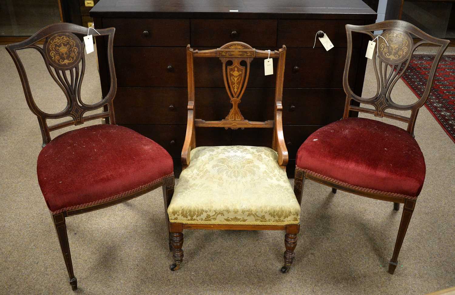 A pair of Edwardian hall chairs, another chair and a Victorian rosewood firescreen. - Image 2 of 9