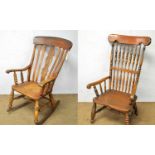 A Victorian rustic Windsor style rocking chair and a 19th Century spindle back armchair
