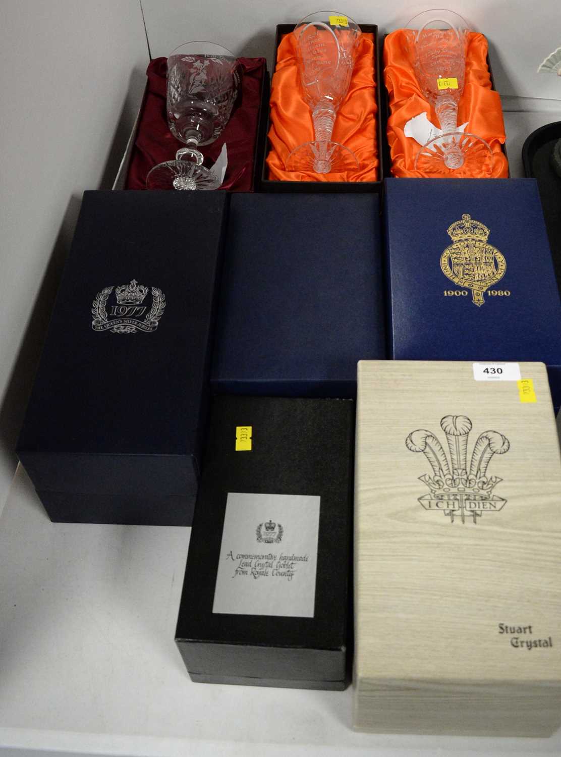 A selection of Royal commemorative wine glasses