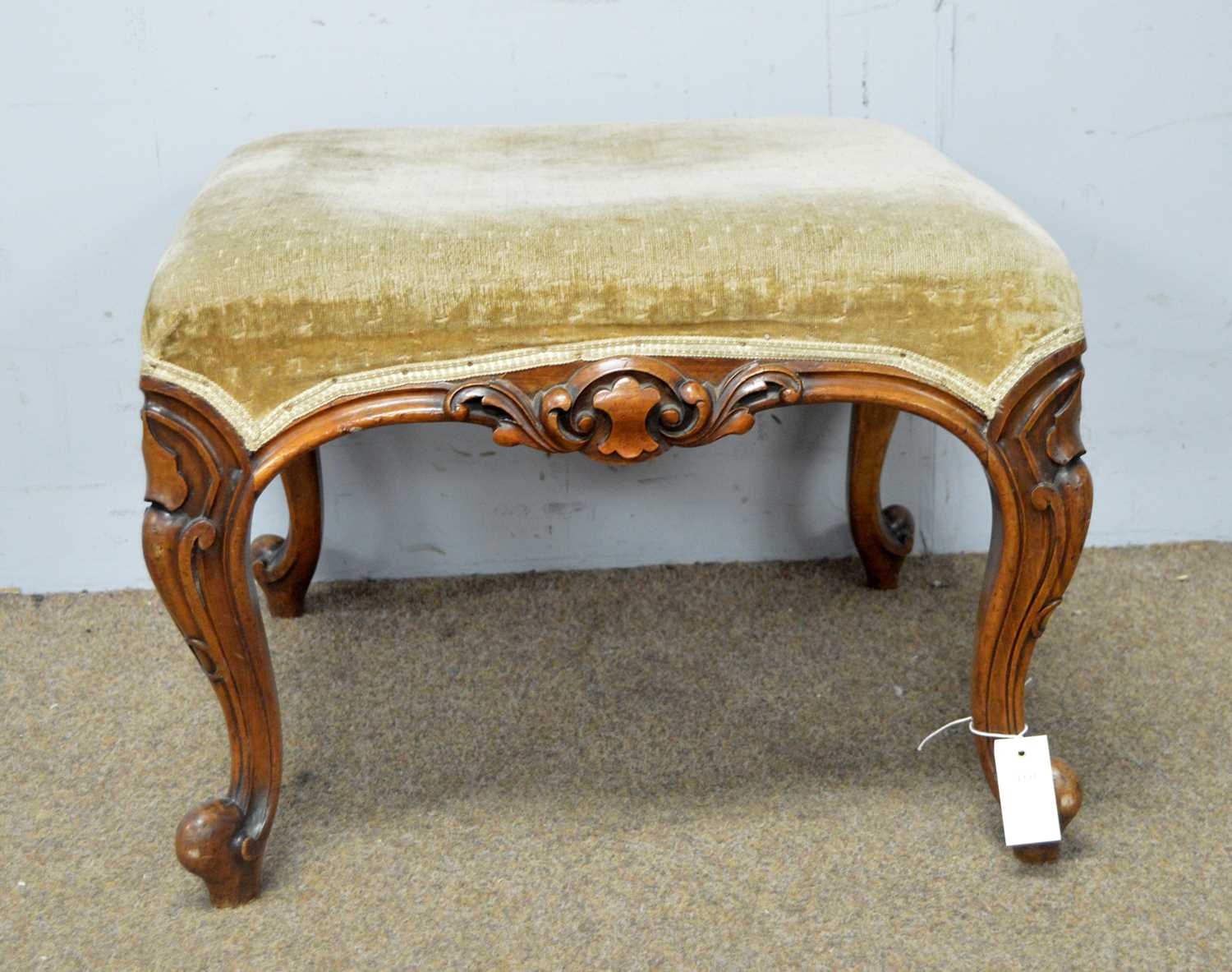 An attractive Victorian carved walnut stool and an occasional table