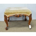 An attractive Victorian carved walnut stool and an occasional table