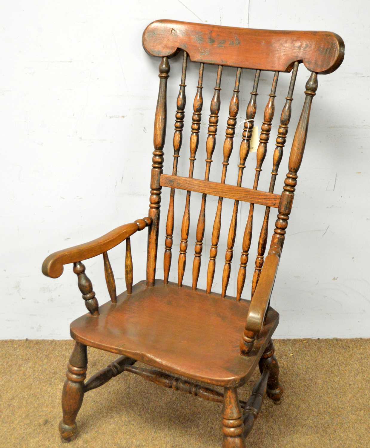 A Victorian rustic Windsor style rocking chair and a 19th Century spindle back armchair - Image 6 of 8