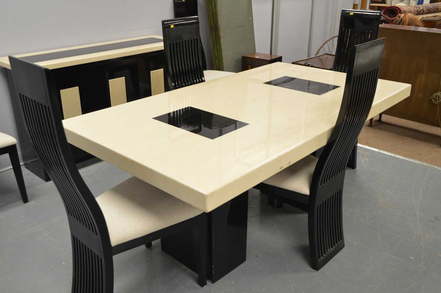 A contemporary marble and lacquered wood dining suite. - Image 2 of 4