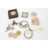 Silver pocket watch and various crowns