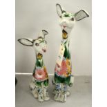 Two Italian Faience comical rabbit figures.