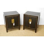 A pair of Asian black lacquer and gold painted bedside chests.