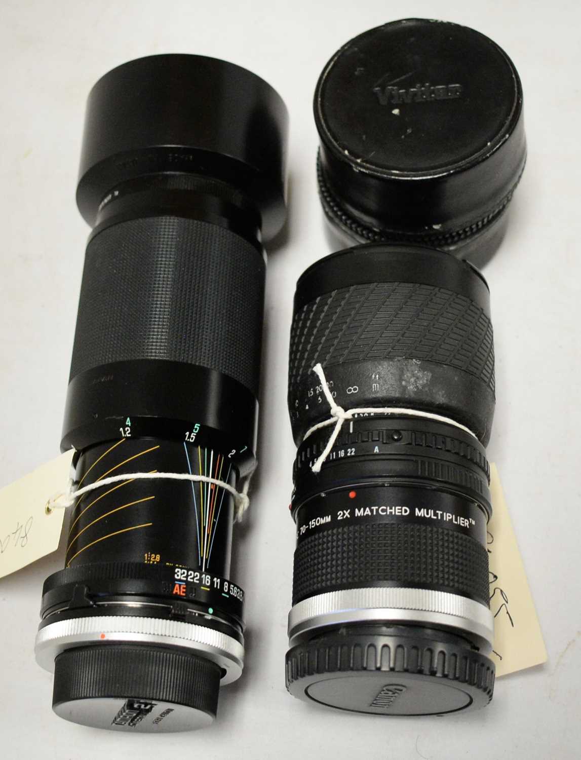 Two camera lenses.