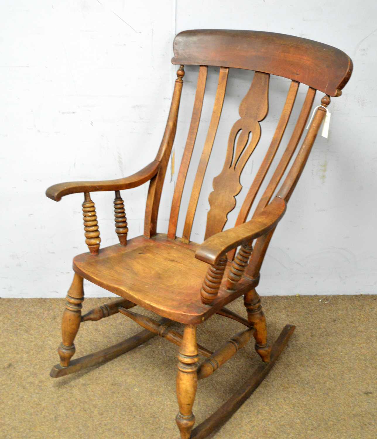 A Victorian rustic Windsor style rocking chair and a 19th Century spindle back armchair - Image 2 of 8