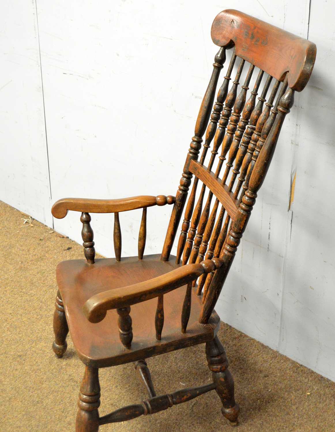 A Victorian rustic Windsor style rocking chair and a 19th Century spindle back armchair - Image 7 of 8