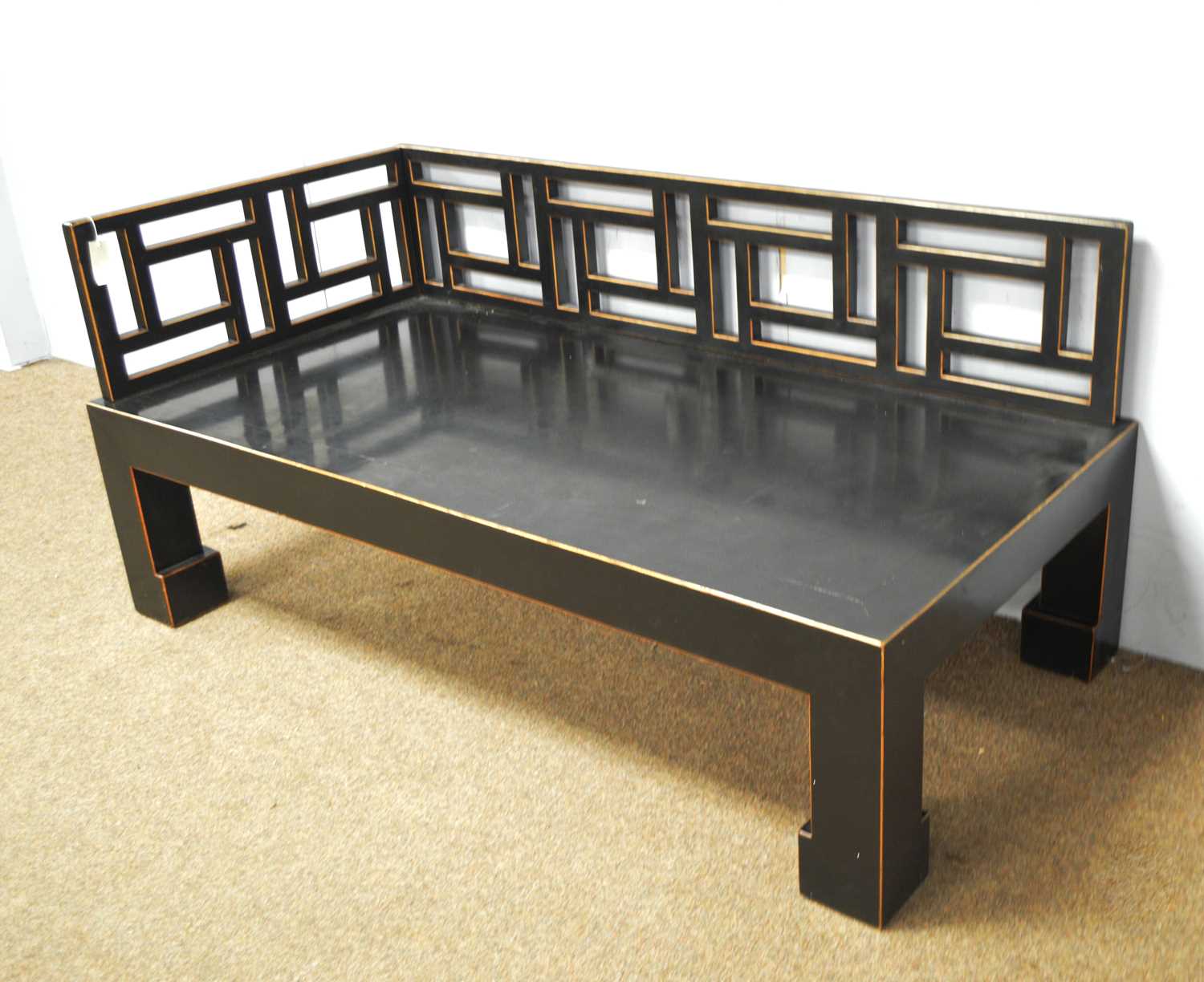 An Asian black lacquer and gold painted day bed - Image 3 of 4