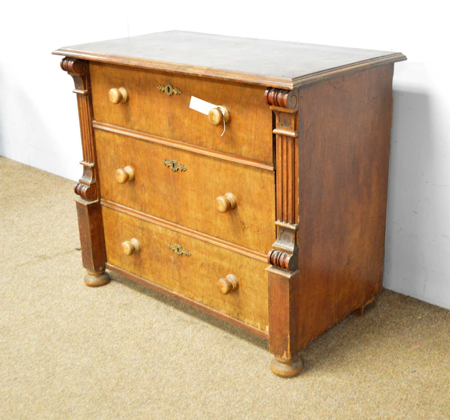 A 19th Century continental mahogany chest of three drawers - Image 3 of 6